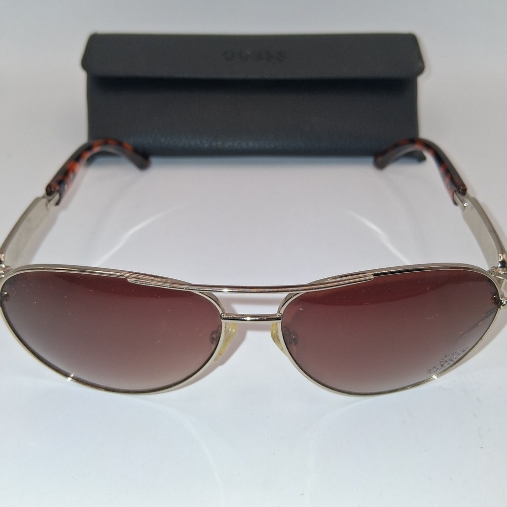 GUESS Sunglasses Women's Silver Tortoise Aviator Gradient UV